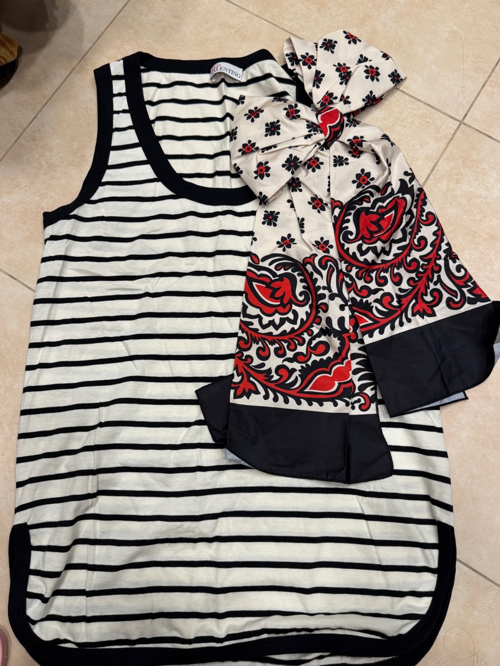 RED Valentino Striped Top with Bow Sz S